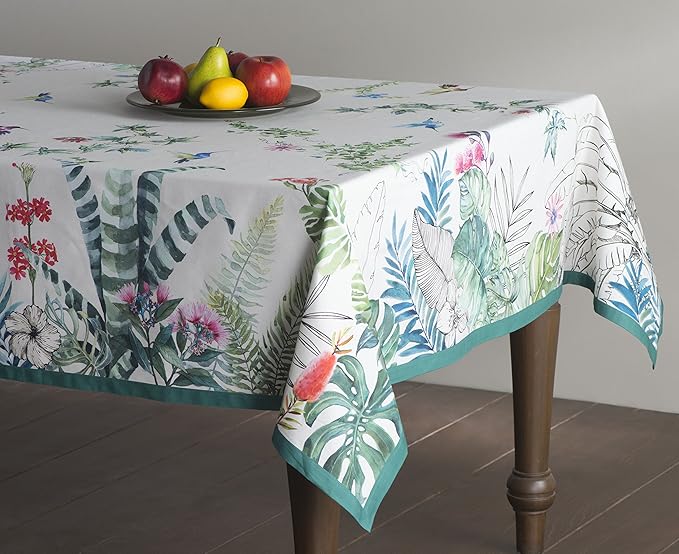 Maison d' Hermine Table Cloth Square Table 100% Cotton 60 x 60 Inches Tablecloth Reusable Decorative for Dining Room Farmhouse Home Valentines Day Decorations Spring Summer - Tropiques