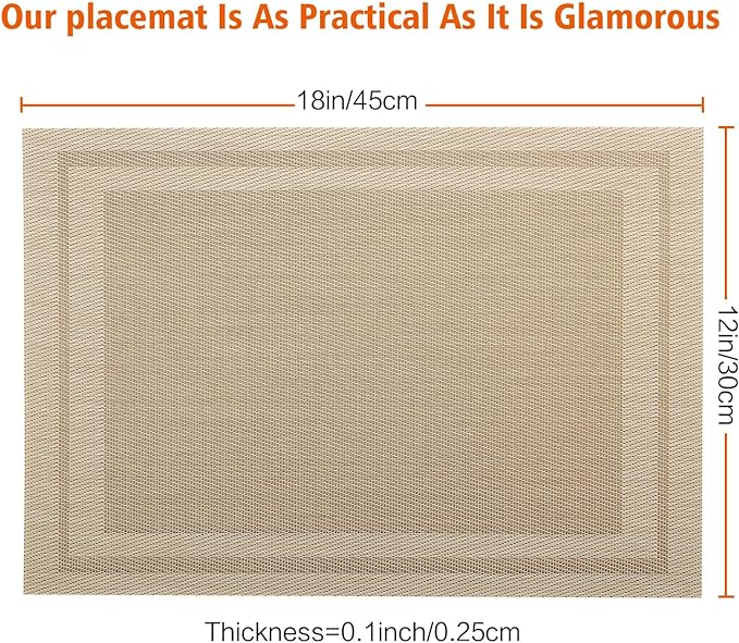 Placemats Set of 12,Washable,Heat and Stain Resistant Indoor/Outdoor Place mats,Vinyl Woven Non Slip Table Mats for Restaurant Table Protection,PVC Placemats(Beige,12PCS)