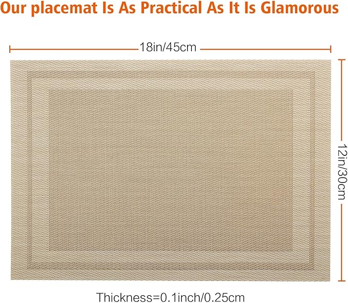 Placemats Set of 8,Washable,Heat and Stain Resistant Indoor/Outdoor Place mats,Vinyl Woven Non Slip Table Mats for Restaurant Table Protection,PVC Placemats(Beige,8PCS)
