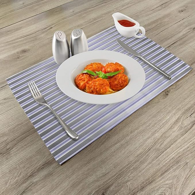 Ambesonne Modern Place Mats Set of 4, Stripe Tube Like Bars Animation Inspired Digital Minimalist Graphic Art, Washable Fabric Placemats for Dining Table, Standard Size, Lavender Grey