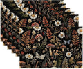 Cloth Placemats,Forest Mushroom Fabric Placemats Set of 6,Washable Rustic Herb Leaf Wildflower Table Mats,Decorative Place Mats for Dining Home Kitchen Holiday Party 11.8x17.7 Inch