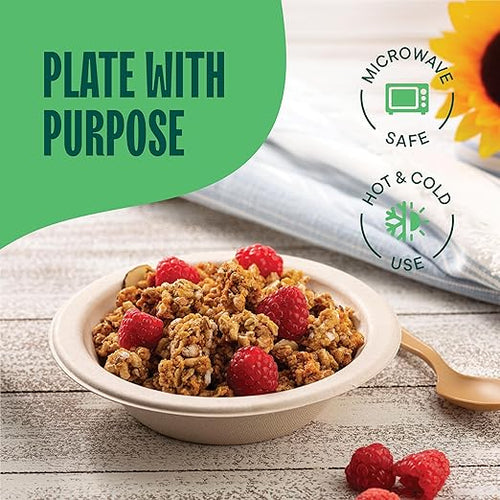 100% Compostable Paper Bowls 12 oz. [1000 Count] Heavy-Duty Soup Bowls - Natural Brown Color Unbleached Bagasse Bowls - Eco-Friendly Disposable Biodegradable Sugarcane - [Bulk Case 8 x 125 Pack]