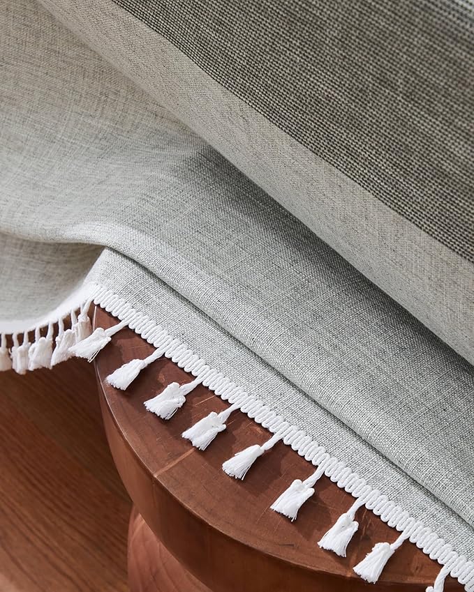 ZeeMart Contrast Linen Table Cloth Rectangle Table Cloths 60x84 Inch Mid-Stripe Grey, Farmhouse Style Heavy Weight Grey Tablecloth, Water Resistant Burlap Tablecloths