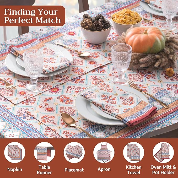 Maison d' Hermine Table Cloth Square Table 100% Cotton 54 x 54 Inches Fall Tablecloth Reusable Everyday Use for Thanksgiving Christmas Decorations Dining Farmhouse Party (Romane)