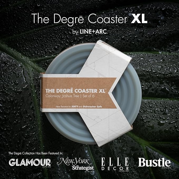 LINE+ARC Extra Thick Silicone Coasters (As Seen in NYTimes WireCutter) Waterproof Anti-Stain Heat-Safe Dishwasher-Safe Degrē Coasters XL (Set of 6 Sandstone) Outdoor Rubber Mid-Century Modern