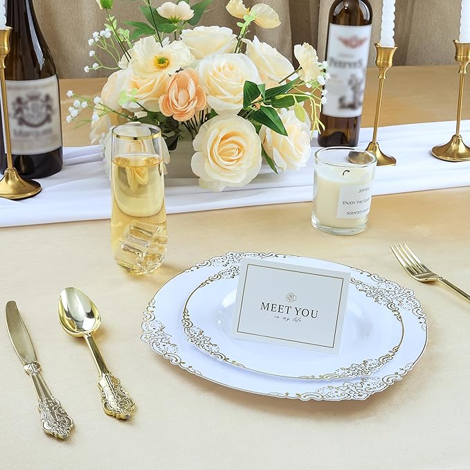 48 Pack 9 oz Stemless Plastic Champagne Flutes, Clear Disposable Champagne Glasses Gold Rim, Shatterproof and BPA-Free Drinkware for Party & Graduation & Wedding