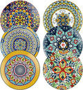 HENXFEN LEAD Ceramic Dessert, Salad Plates 8.5 Inch, Small Dinner Plate Set of 6- Serving Dishes for Thanksgiving & Christmas, Dishwasher & Microwave Safe - Bohemian Style