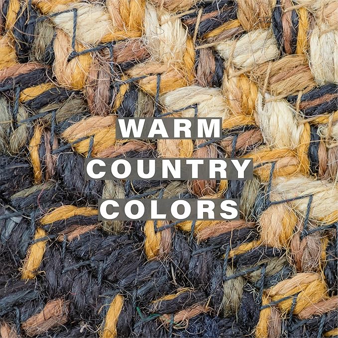 Homespice Kilimanjaro Jute Braided Oval Placemats, Warm Primitive Decor, Set of 6, 13x19 Black and Tan Table Mats - Vibrant Colors, Durable, Easy to Clean and Protects Furniture