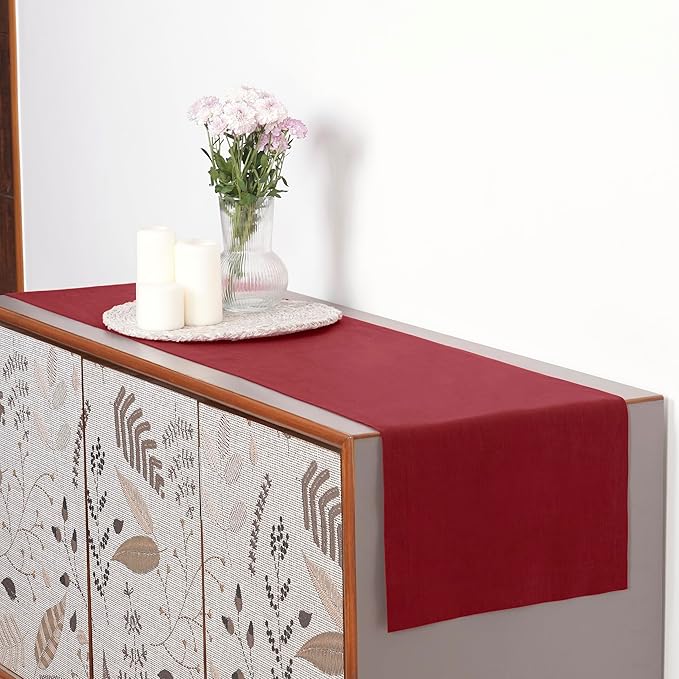 D'Moksha Homes Linen Red Table Runner 120 Inches Long - 100% Pure Linen Dining Table Runner 14 x 120 Inch for Valentines, Spring - Machine Washable
