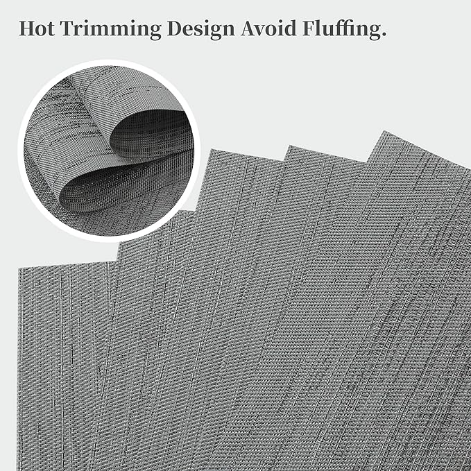 Leetaltree Grey Placemats, Heat Resistant Non-Slip Place mats for Dining Table, Washable Durable PVC Vinyl Woven Table Mats (Set of 6)