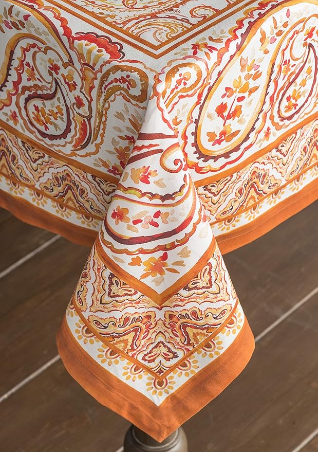 Maison d' Hermine Table Cloth Rectangle Table 100% Cotton 60 x 120 Inches Fall Tablecloth Reusable Everyday Use for Thanksgiving Christmas Decorations Dining Farmhouse Party (Palatial Paisley)