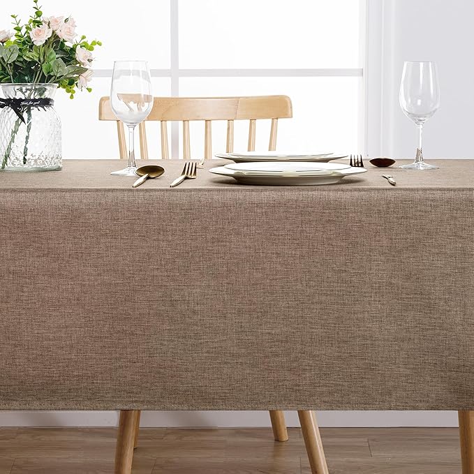 Hiasan 2 Pack Faux Linen Square Tablecloth - Wrinkle and Stain Resistant Washable Table Cloth for Kitchen Dining Room Holiday Table Cover for Party Dinner, Khaki, 70 x 70 Inch