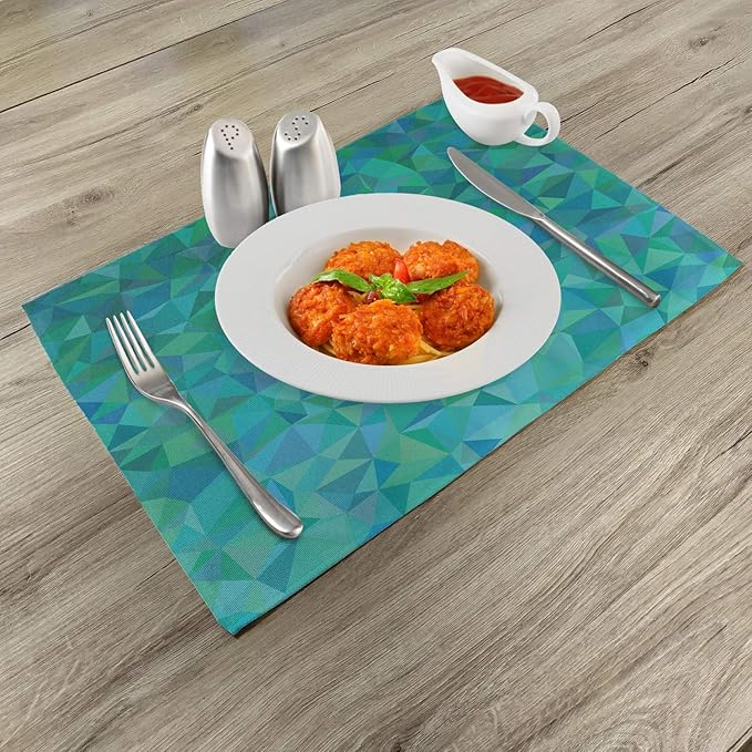 Ambesonne Teal Place Mats Set of 4, Abstract Irregular Triangle Mosaic Design and Geometrical Modern Art Image Pattern, Washable Fabric Placemats for Dining Table, Standard Size, Green Navy