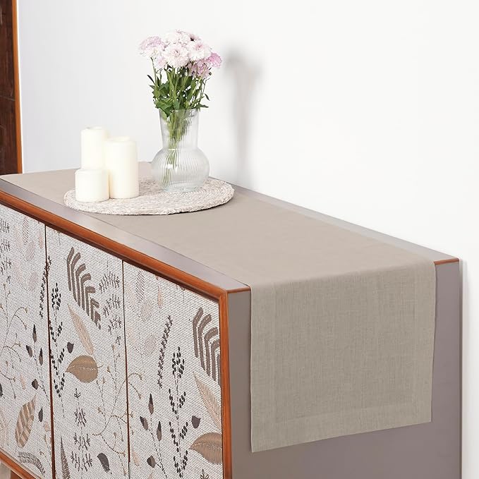 D'Moksha Homes Linen Natural Table Runner 120 Inches Long - 100% Pure Linen Dining Table Runner 14 x 120 Inch for Valentines, Spring, Easter - Machine Washable