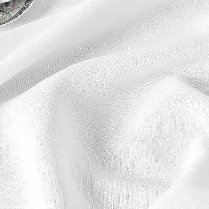D'Moksha Homes White Tablecloth 60 x 108 Inch - 100% Pure Linen Rectangular Tablecloth - Machine Washable Table Cloth for Valentines, Spring, Easter
