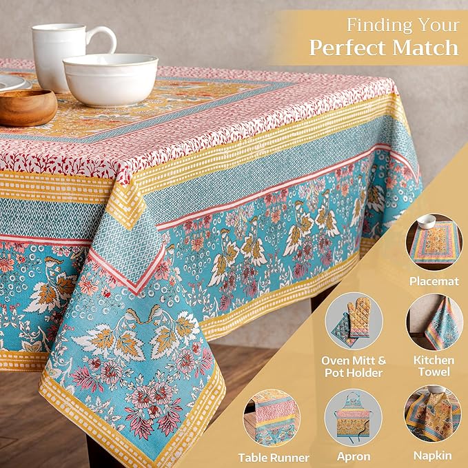 Maison d' Hermine Table Cloth Rectangle Table 100% Cotton 54 x 72 Inches Tablecloth Reusable Decorative for Dining Room Farmhouse Home Valentines Day Decorations Spring Summer - Marquise