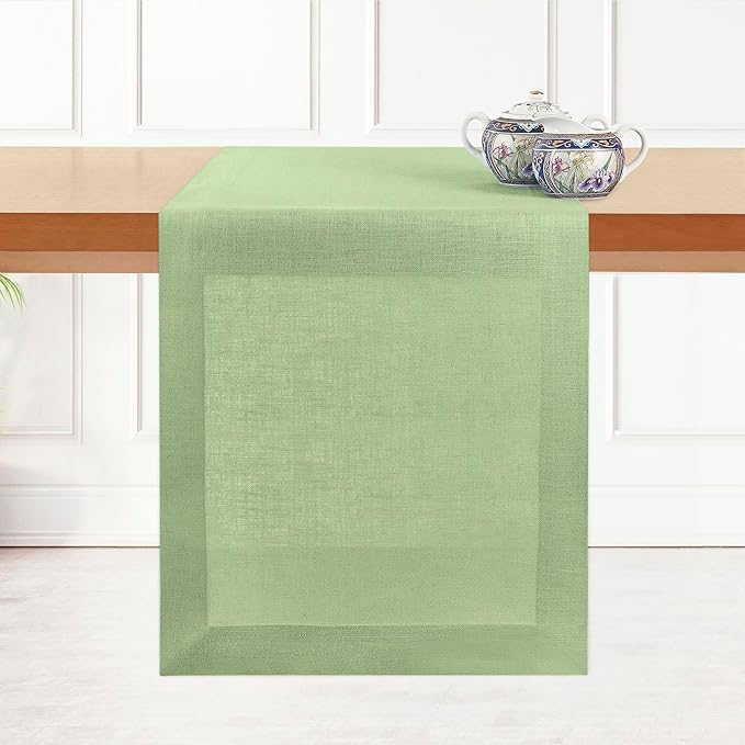 D'Moksha Homes Linen Sage Green Table Runner 72 Inches Long - 100% Pure Linen 14 x 72 Inch Table Runner for Dining, Spring, St Patricks Day, Easter - Machine Washable