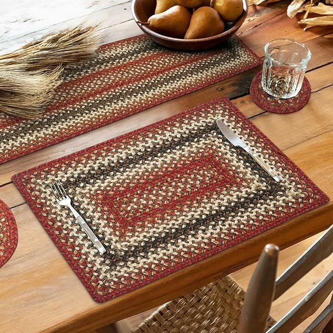 Homespice Chester Dining Placemats, Warm Lodge and Cabin Decor, Set of 6, Red - 13x19 Rectangle Table Mats - Vibrant Colors, Durable, Easy to Clean and Protects Furniture