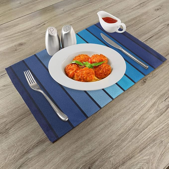 Ambesonne Navy Place Mats Set of 4, Plaques in Marine Tones Border Lines Sketchy Details Print Image, Washable Fabric Placemats for Dining Table, Standard Size, Blue