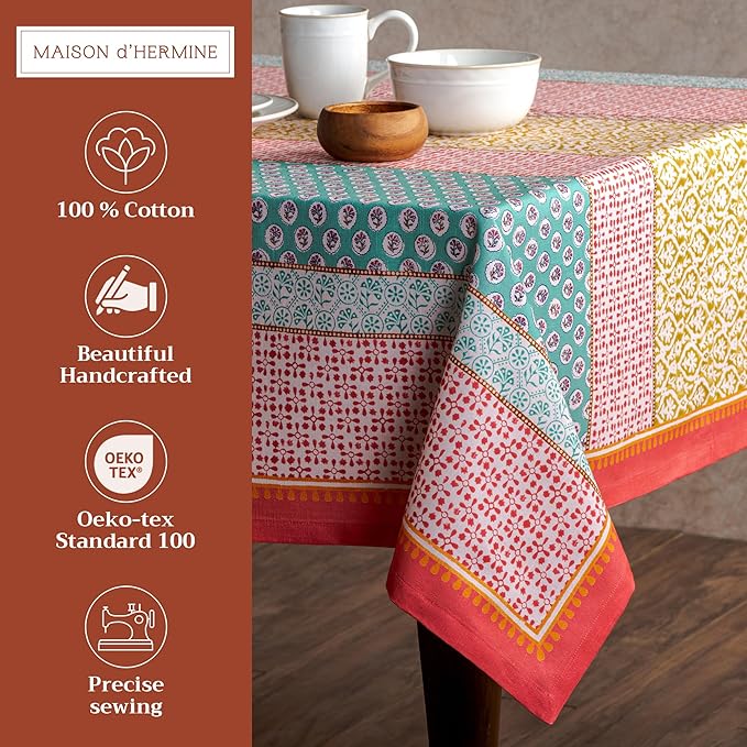 Maison d' Hermine Table Cloth Square Table 100% Cotton 54 x 54 Inches Tablecloth Reusable Decorative for Dining Room Farmhouse Home Valentines Day Decorations Spring Summer - Provence
