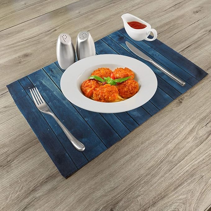Ambesonne Dark Blue Place Mats Set of 4, Wooden Planks Texture Image Board Floor Wall Lumber Rustic Country Life, Washable Fabric Placemats for Dining Room Kitchen Table Decor, Pale Blue Dark Blue