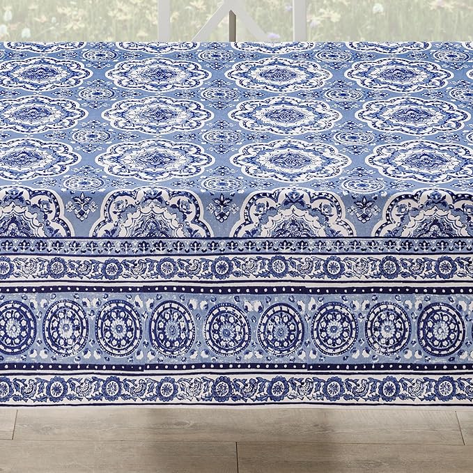 Maison d' Hermine Table Cloth Rectangle Table 100% Cotton 60 x 90 Inches Tablecloth Reusable Decorative for Dining Room Farmhouse Home Valentines Day Decorations Spring Summer - Melodie Bleue