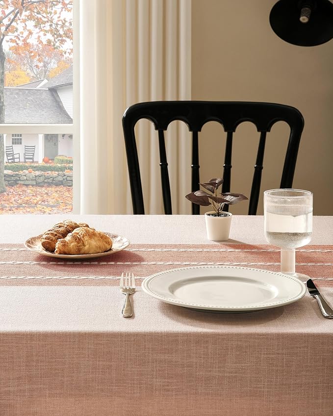 ZeeMart Contrast Linen Round Tablecloth 60 Inch Orange, Farmhouse Style Round Table Cloth Heavy Weight Burnt Orange Fall Tablecloths, Water Resistant Burlap Table Cloths