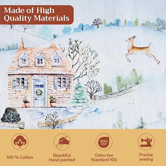 Maison d' Hermine Table Cloth Rectangle Table 100% Cotton 60 x 90 Inches Fall Tablecloth Reusable Everyday Use for Thanksgiving Christmas Decorations Dining Farmhouse Party (Snowy World)