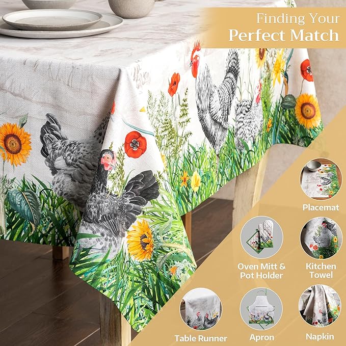Maison d' Hermine Table Cloth Rectangle Table 100% Cotton 70 x 120 Inches Tablecloth Reusable Decorative for Dining Room Farmhouse Home Valentines Day Decorations Spring Summer - Basse Cour