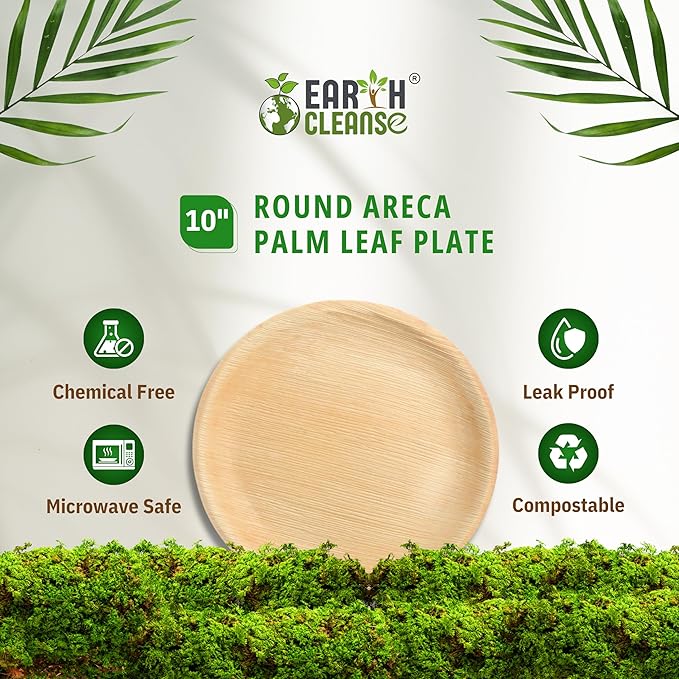 The Palm Dinnerware – Palm Plates 10 Inch Round (75 Pack) | Compostable & Biodegradable | Like Bamboo & Wooden Disposable Plates | Microwave & Oven Safe | Eco-Friendly Party Dinnerware