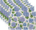 Blue Hydrangea Flower Fabric Placemats,Spring Floral Table Placemats Set of 6 Cloth Place Mats, Washable Heat-Resistant Table Mats for Home Kitchen Dining Room Decoration 11.8x17.7 Inch