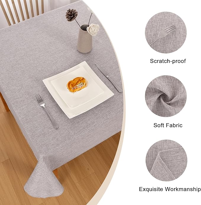 Hiasan 2 Pack Faux Linen Rectangle Tablecloth - Wrinkle and Stain Resistant Washable Table Cloth for Kitchen Dining Room Holiday Table Cover for Party Dinner, Stone, 70 x 140 Inch