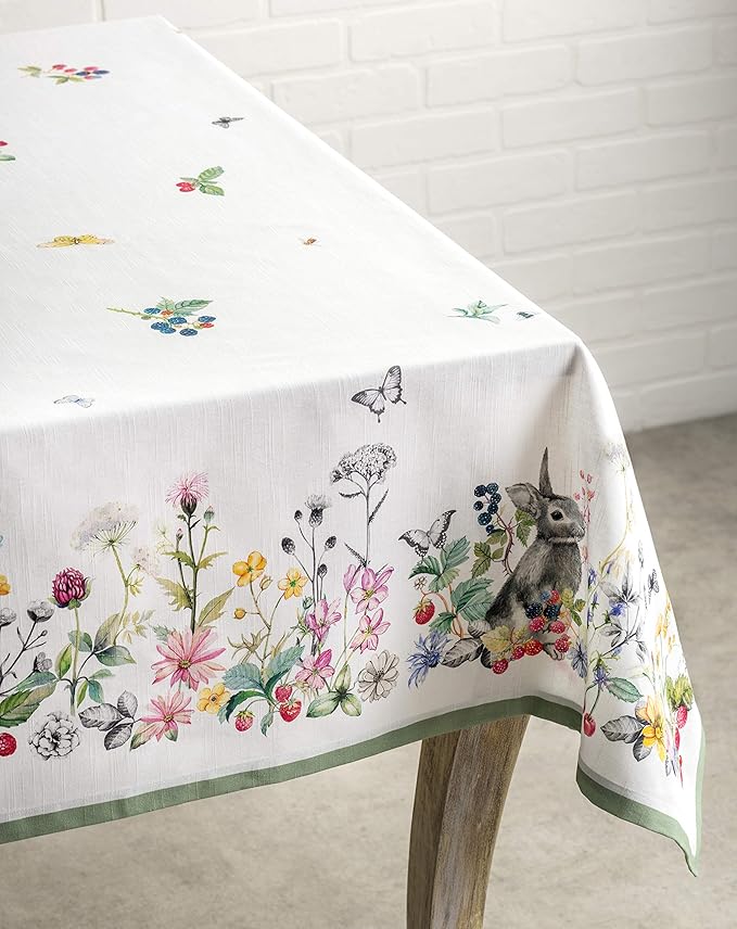 Maison d' Hermine Table Cloth Rectangle Table 100% Cotton 60 x 108 Inches Tablecloth Reusable Decorative for Dining Room Farmhouse Home Valentines Day Decorations Spring Summer - Printemps