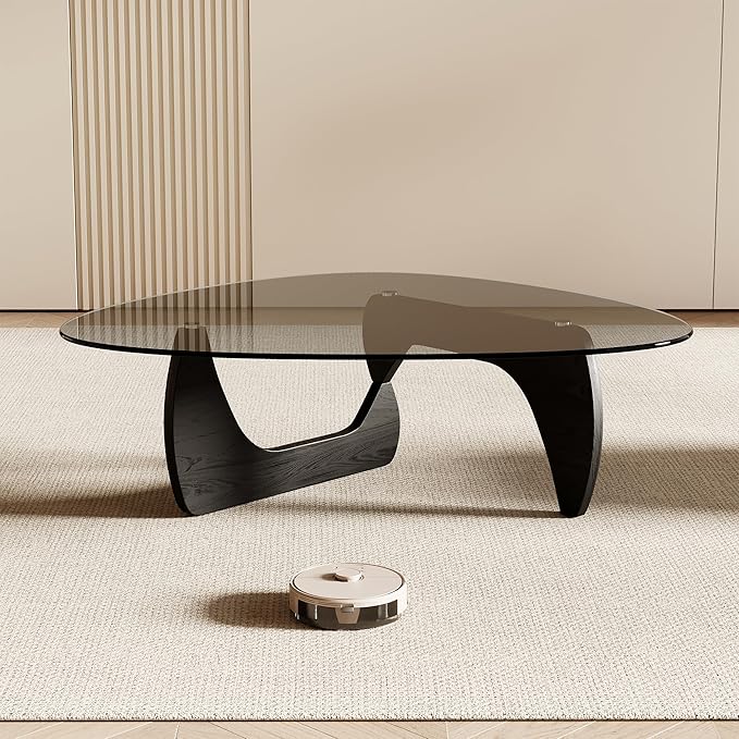 Honyee Morden Coffee Table, 42.5" x 28.5" x 16.1" Triangle Tempered Glass Top for Living Room, Color: Black