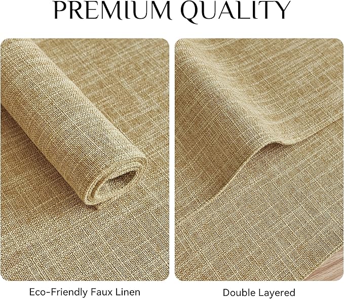 Softalker Faux Linen Placemats Set of 4-12 x 18 Inch, Heat Resistant Double Layered Durable Burlap Farmhouse Place Mats, Non-Slip Washable Rustic Table Mats for Dining, Kitchen, Party（Khaki
