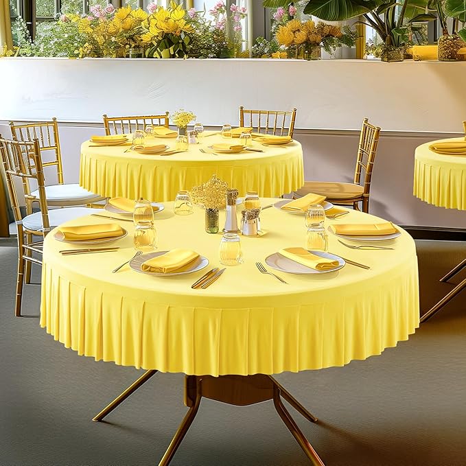 4 Pack Yellow Spandex Round Tablecloths for 72in Table, Stretchy Fitted 6FT Round Table Cloths, Wrinkle Free Table Cover with Skirt for Wedding Birthday Party Bridal Shower Banquet