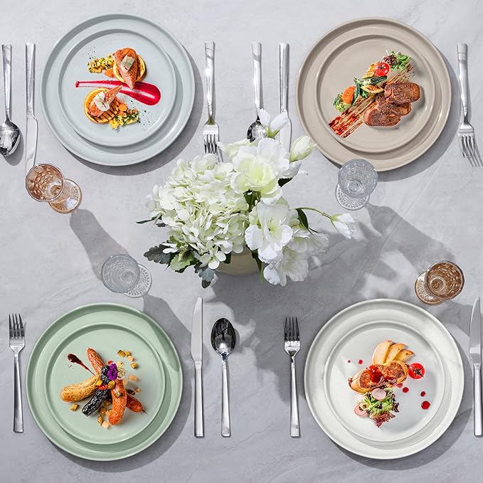 LIANYU Stoneware Dinner Plates Set of 4, 10.5’’ Large Round Ceramic Plates, Dessert Serving Dishes Set for Kitchen Dining, Oven, Microwave & Dishwasher Safe, Scratch Resistant, Glacier Gray