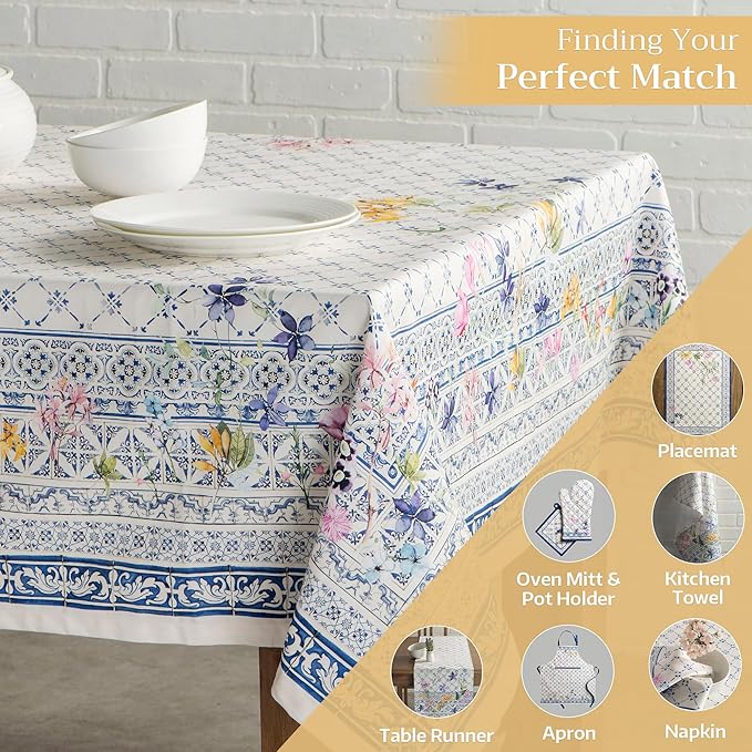 Maison d' Hermine Table Cloth Rectangle Table 100% Cotton 60 x 120 Inches Tablecloth Reusable Decorative for Dining Room Farmhouse Home Valentines Day Decorations Spring Summer - Faience