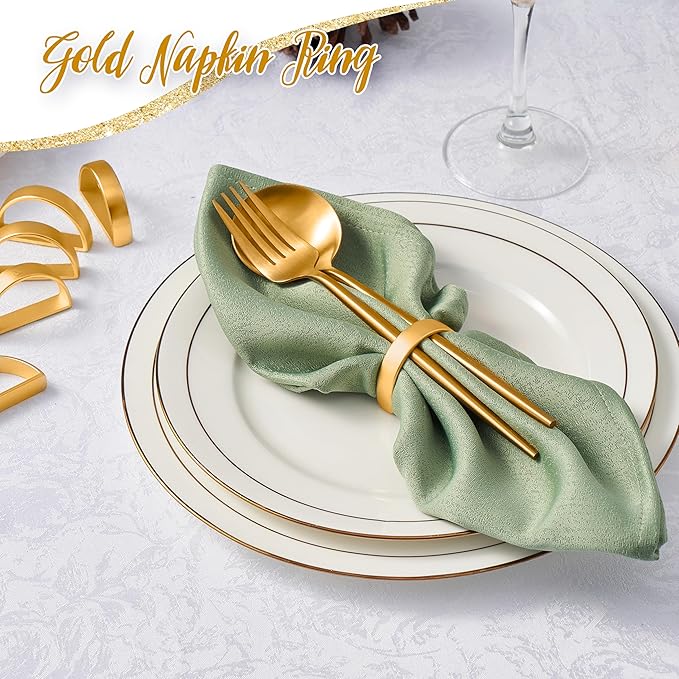 APTWOW 50PCS Gold Napkin Rings, Semicircle Metal Gold Napkin Holder Buckles, Fall Thanksgiving Christmas Napkin Rings for Dinner Table Decor, Wedding, Banquet, Party