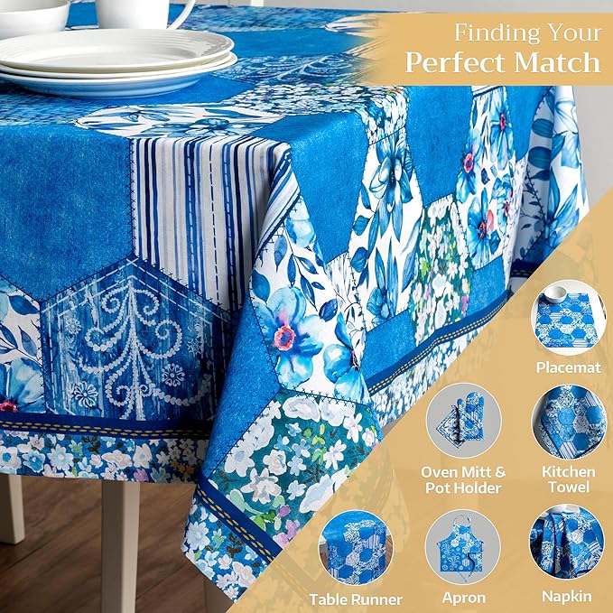 Maison d' Hermine Table Cloth Rectangle Table 100% Cotton 60 x 90 Inches Tablecloth Reusable Decorative for Dining Room Farmhouse Home Valentines Day Decorations Spring Summer - Summer Blues