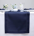 Solino Home Linen Navy Blue Table Runner 90 Inches Long - 100% Pure Linen Hemstitch 14 x 90 Inch Table Runner for Dining, Easter - Classic Hemstitch