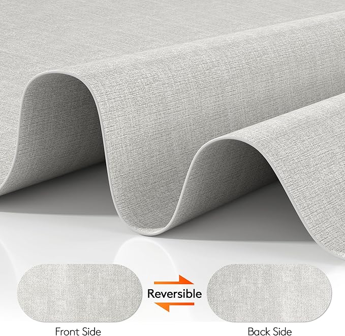 DOLOPL Placemats Set of 6, Oval Reversible Wipeable & Heat Resistant Place Mats, Modern Faux Leather Table Mats for Kitchen, Neutral Tablemats for Dining Table Decor, Wedding, Party(Gray)
