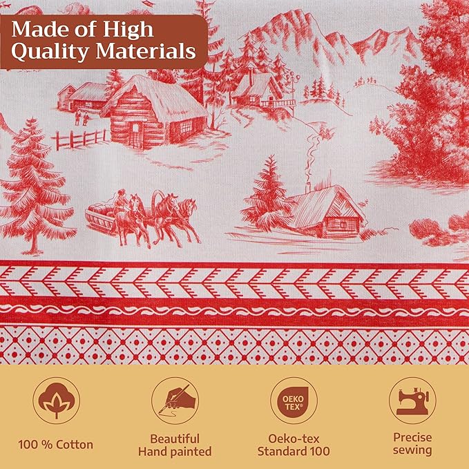 Maison d' Hermine Table Cloth Rectangle Table 100% Cotton 70 x 140 Inches Fall Tablecloth Reusable Everyday Use for Thanksgiving Christmas Decorations Dining Farmhouse Party (Winter Jouy)