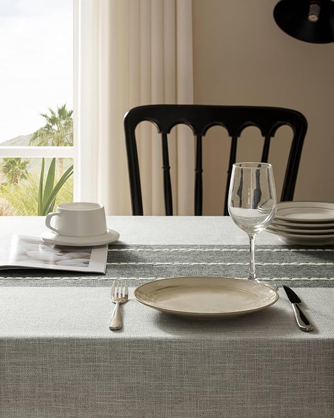ZeeMart Contrast Linen Round Tablecloth 52 Inch Grey, Farmhouse Style Round Table Cloth Heavy Weight Grey Tablecloths, Water Resistant Burlap Table Cloths