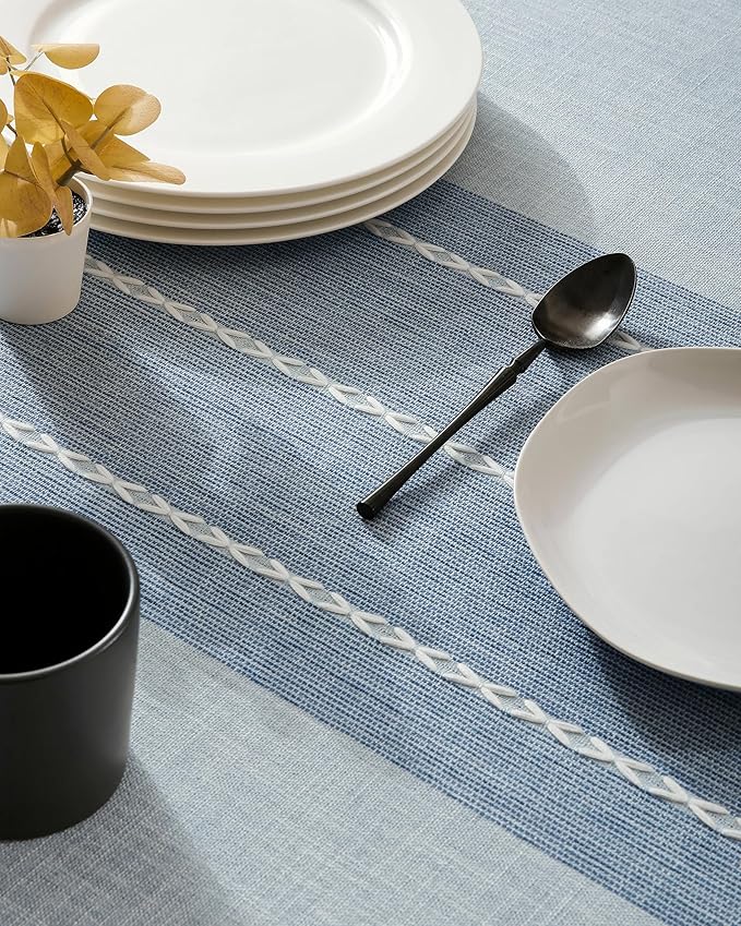 ZeeMart Contrast Linen Table Cloth Rectangle Table Cloths 60x120 Inch Blue, Farmhouse Style Heavy Weight Blue Tablecloth, Water Resistant Burlap Tablecloths