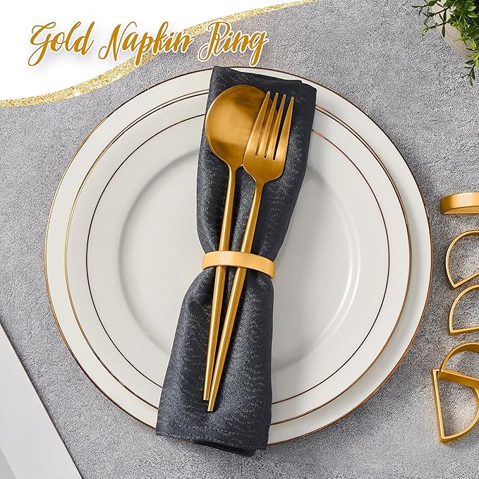 APTWOW Gold Napkin Rings Set of 6, Semicircle Metal Gold Napkin Holder Buckles, Fall Thanksgiving Christmas Napkin Rings for Dinner Table Decor, Wedding, Banquet, Valentines Day