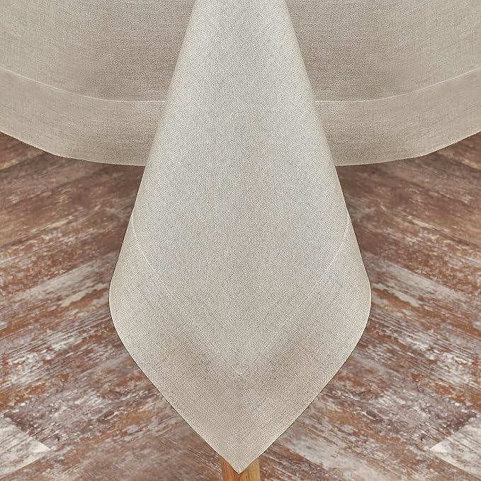 D'Moksha Homes Natural Linen Tablecloth 60 x 120 Inch - 100% Pure Linen Tablecloth for Rectangle Tables - Machine Washable Table Cloth for Valentines, Spring, Easter
