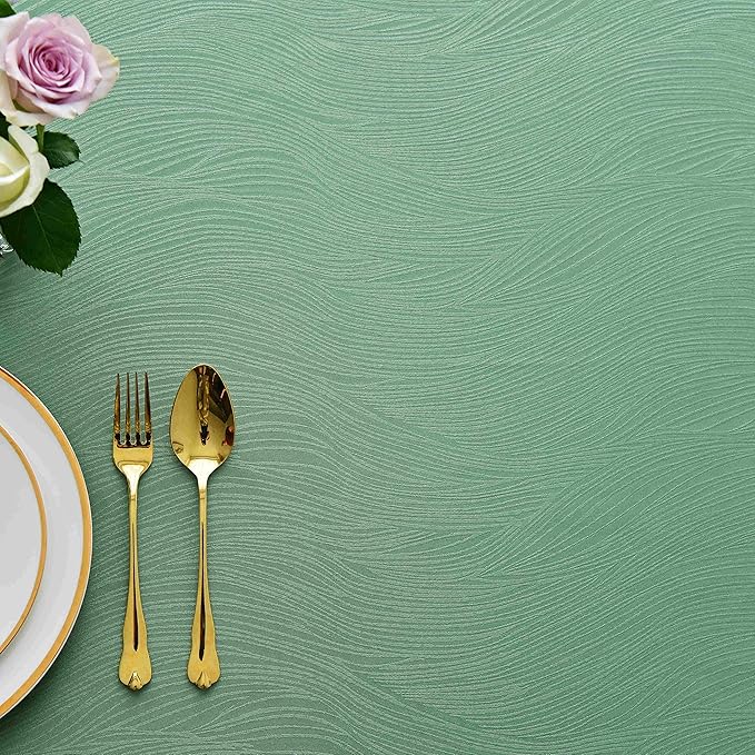 maxmill Jacquard Table Cloth Swirl Design Water Resistant Wrinkle Resistance Heavy Weight Soft Tablecloth for Kitchen Dinning Tabletop Decoration Oblong 60 x 140 Inch Sage Green