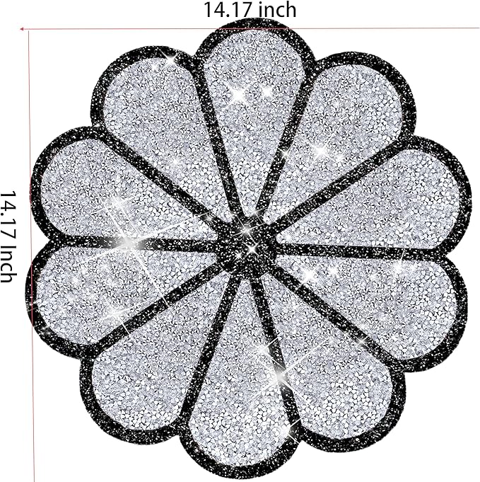 Washable Waterproof Diamond Circle Placemats for Round Tablescape Decor for Dinner and Kitchen Bling Placemats for Weddings & Special Events -8PCS (Silver and Black)