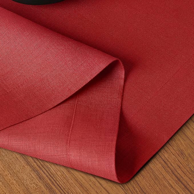 D'Moksha Homes Linen Table Runner 60 Inches - 100% Pure Linen Bright Red Table Runner 14 x 60 Inch for Coffee Tables, Dresser, Valentines, Spring, Easter - Machine Washable